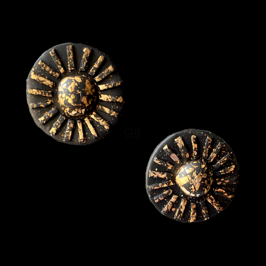 "Sun Wheel" Stud Earrings (Midnight Black/Gold)