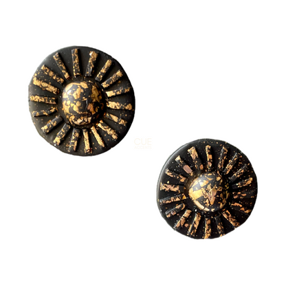 "Sun Wheel" Stud Earrings (Midnight Black/Gold)