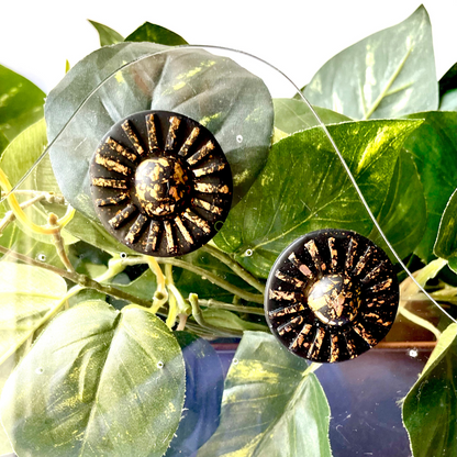 "Sun Wheel" Stud Earrings (Midnight Black/Gold)